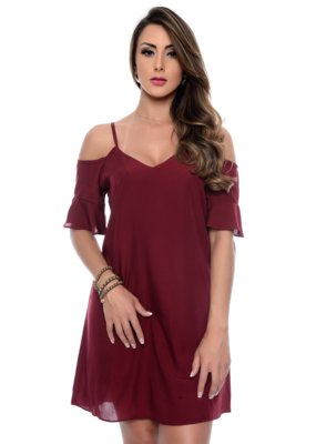 Vestido B'Bonnie Ombro Vazado Celine Vinho Menor preço em Vestido B'Bonnie Ombro Vazado Celine Vinho