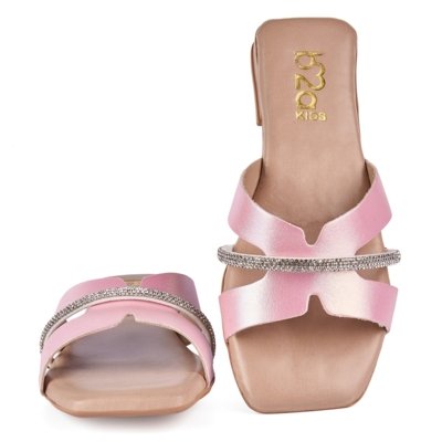 Sandália Rasteira Feminina Rasteira Dourada Metalizada com Strass SS002 - Rosa