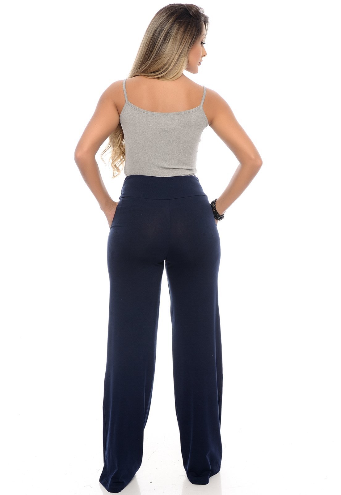 Calça Pantalona B Bonnie Com Amarração Sheila Azul Marinho - Compre ...