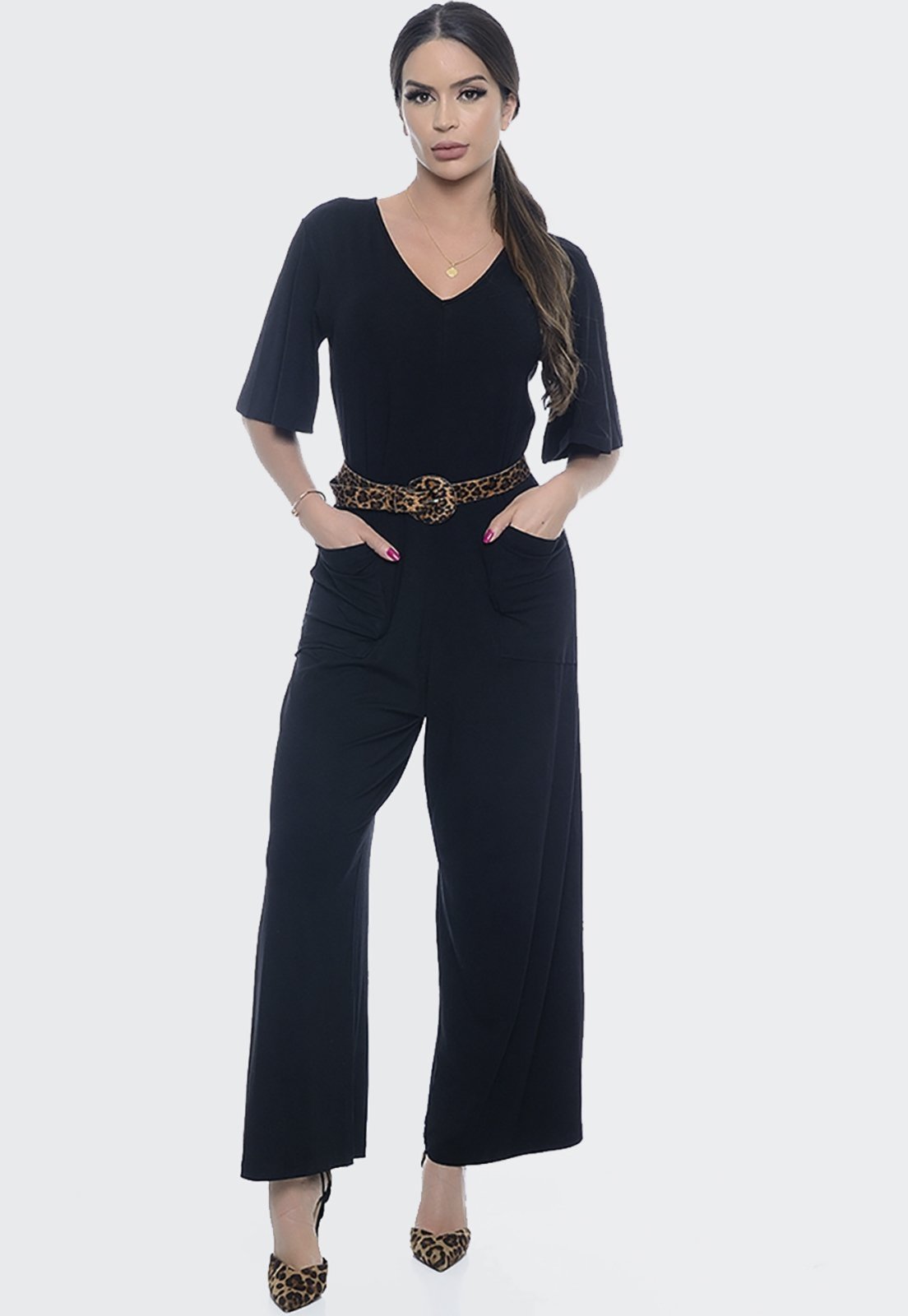 Macacão Pantalona B’Bonnie Lily Preto - Compre Agora | Dafiti Brasil