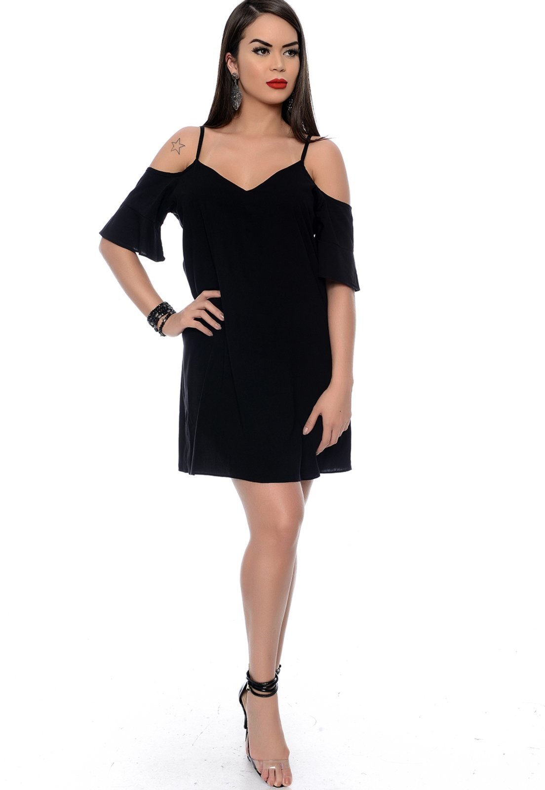 Vestido B'Bonnie Ombro Vazado B'Bonnie Celine Preto - Compre Agora ...