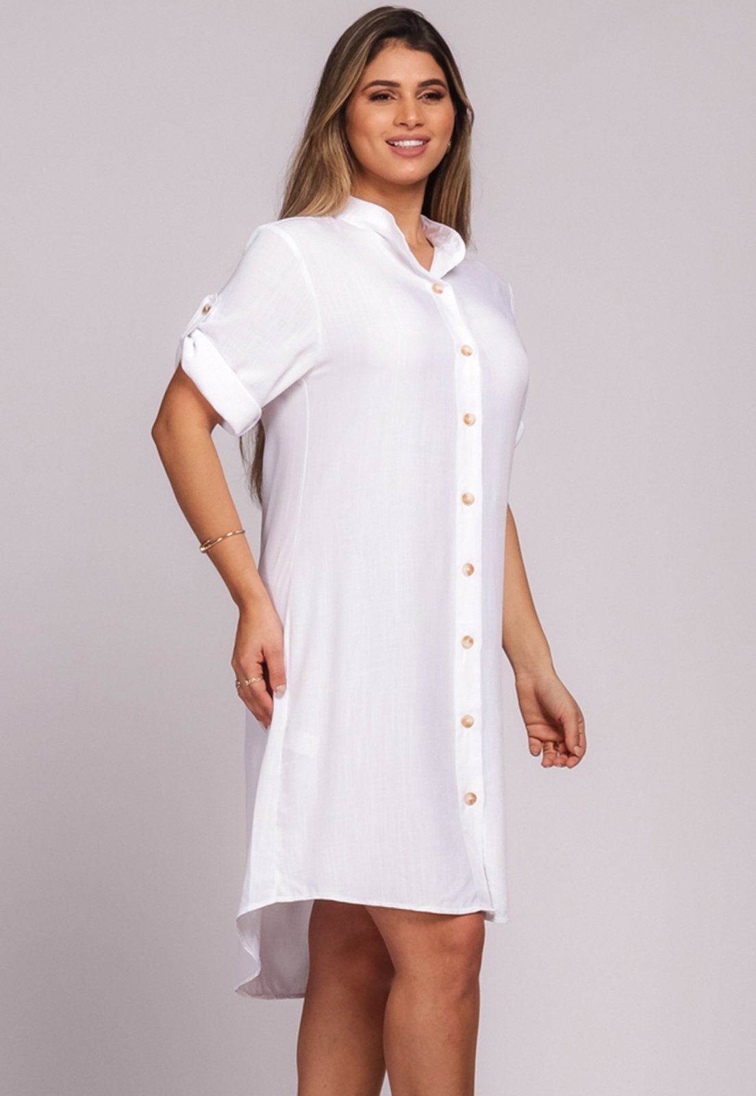 Vestido Chemise Botões M/C B’Bonnie Vitória Branco - Compre Agora ...