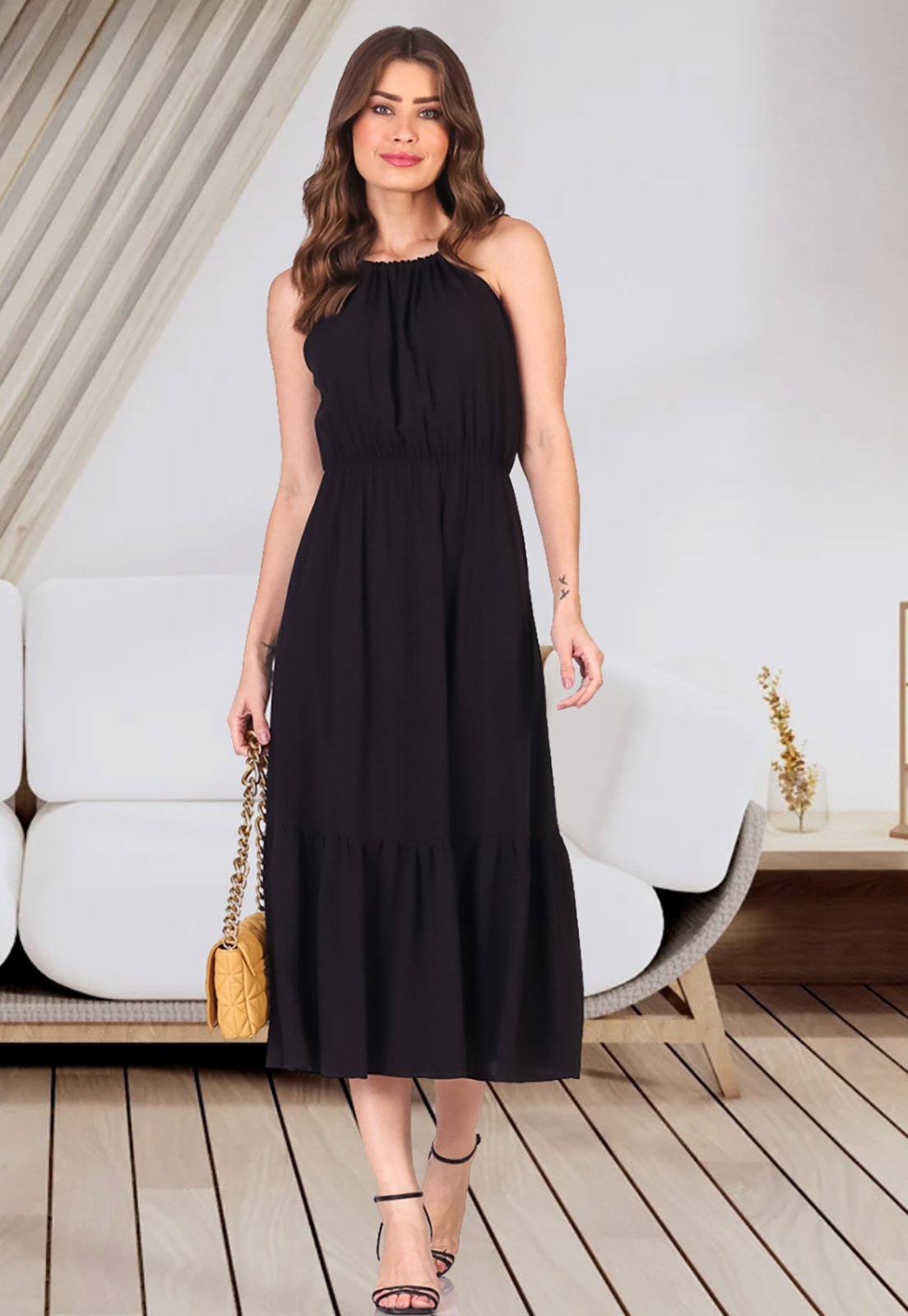 Vestido Midi Cava Americana B’Bonnie Anahi Preto - Compre Agora ...