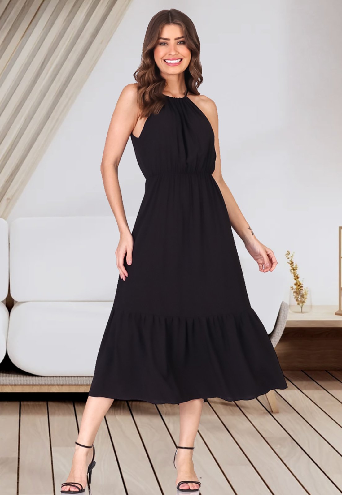 Vestido Midi Cava Americana B’Bonnie Anahi Preto - Compre Agora ...