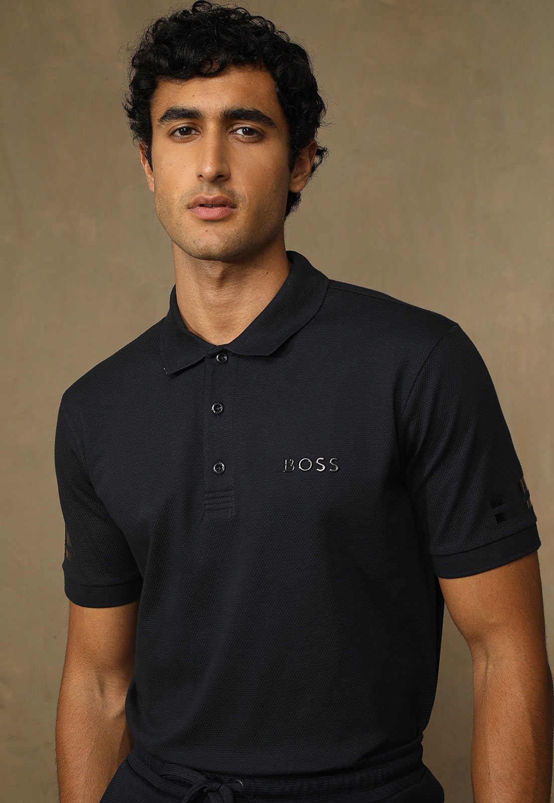 Camisa Polo BOSS Reta Logo Preta