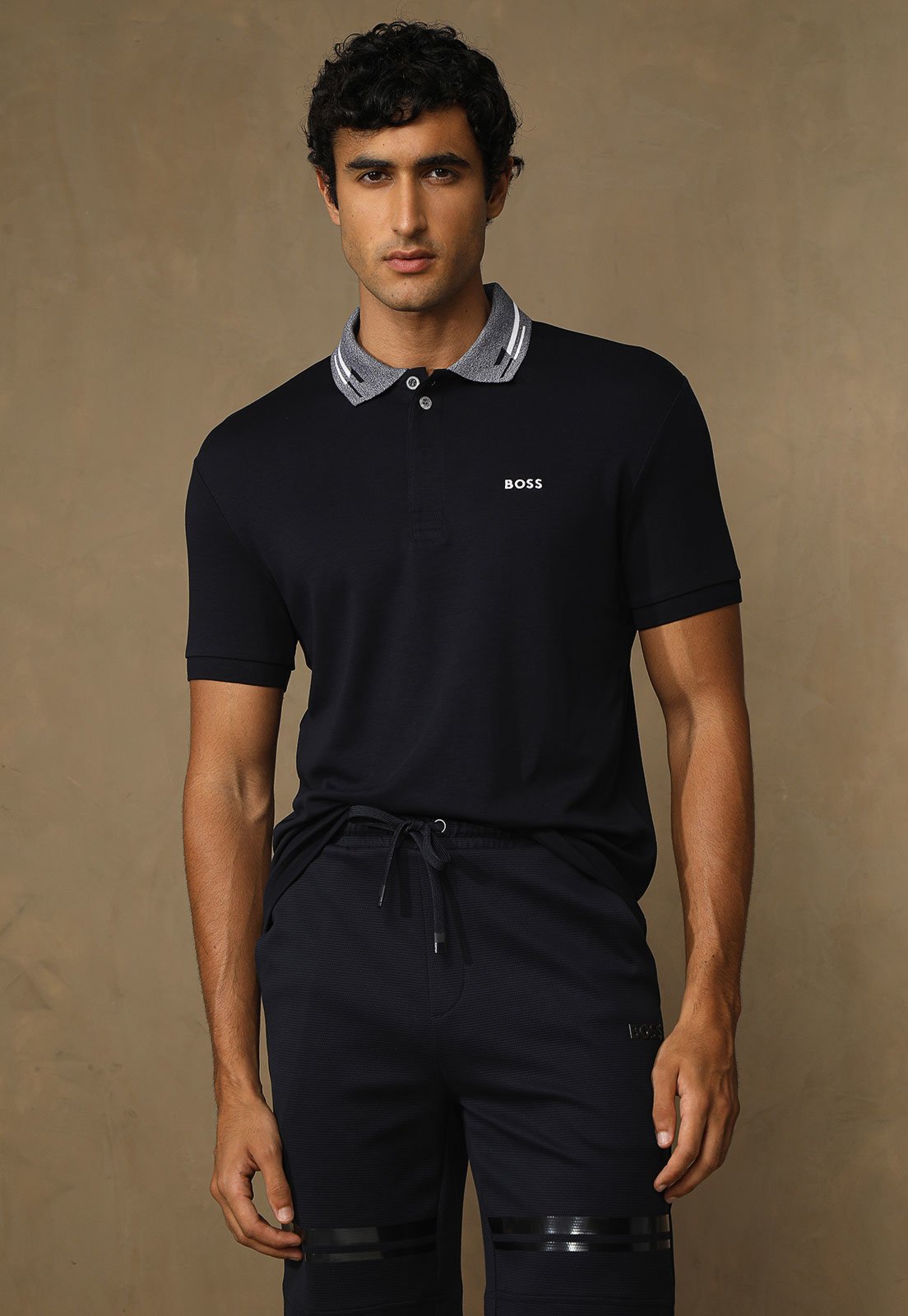 Camisa Polo BOSS Reta Logo Preta