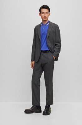 Polo Roxa Slim Fit Em Algodão Com Colarinho Listrado