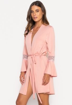 Robe Bravaa Store Hobby Roupão Feminino Noiva Renda Sexy Luxo Hobe 241 Rosa