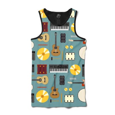 Camiseta BSC Regata Music Sublimada Preto Menor preço em Camiseta BSC Regata Music Sublimada Preto