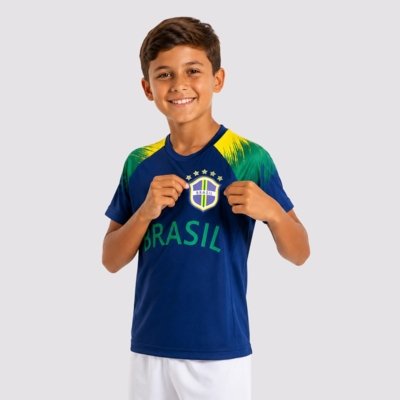 Camisa Brasil Raglan Juvenil Marinho 11 RAPHINHA