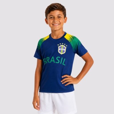 Camisa Brasil Raglan Juvenil Marinho 11 RAPHINHA