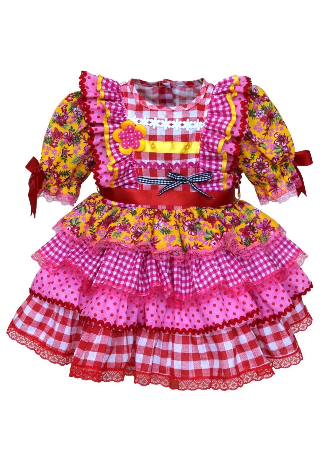 vestido infantil festa junina manga longa