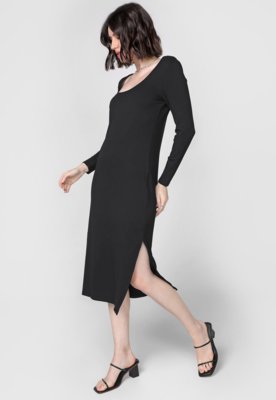 Vestido Banana Republic Midi Ribbed Scoop-Neck Preto - Compre Agora