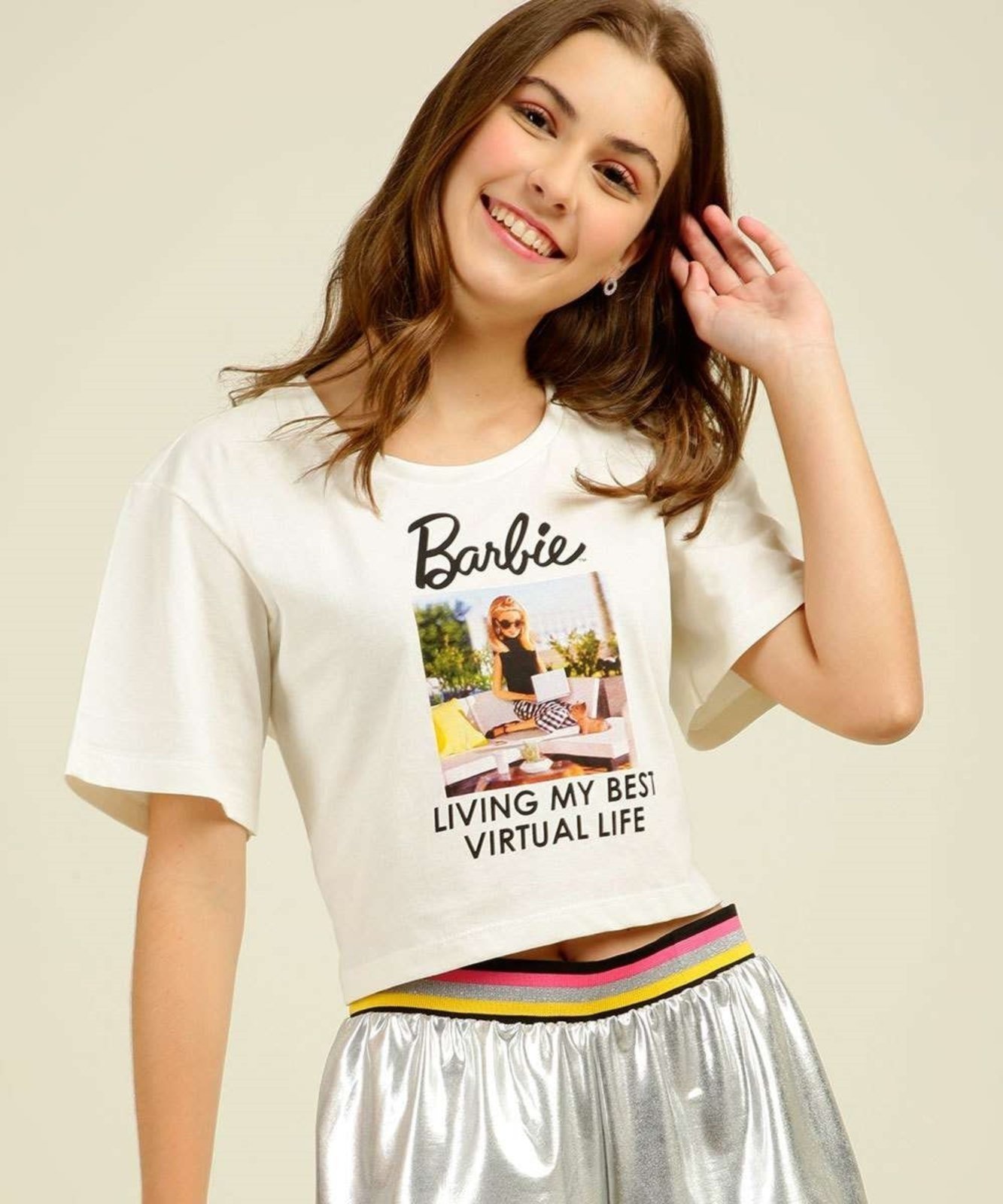 Conjunto Infantil Barbie Roupa Short Blusa Cropped Menina