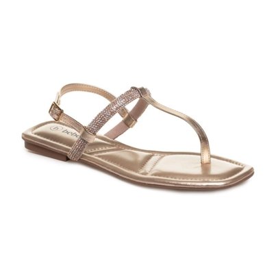 Sandália Rasteira Bebecê Strass Line Feminina Dourado