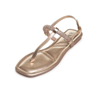 Sandália Rasteira Bebecê Strass Line Feminina Dourado