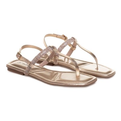 Sandália Rasteira Bebecê Strass Line Feminina Dourado