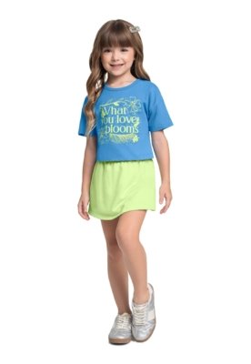 Conjunto Blusa Cropped Short-Saia Bee Loop Azul