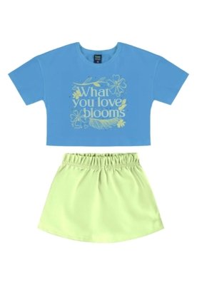 Conjunto Blusa Cropped Short-Saia Bee Loop Azul