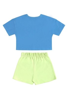 Conjunto Blusa Cropped Short-Saia Bee Loop Azul