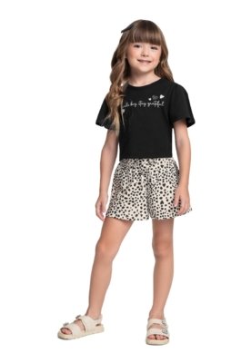 Conjunto Blusa Cropped e Short Bee Loop Preto