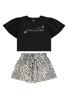 Conjunto Blusa Cropped e Short Bee Loop Preto