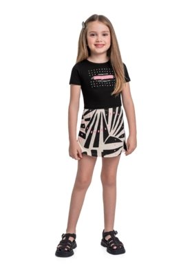 Conjunto Blusa Cropped e Short-Saia Bee Loop Preto