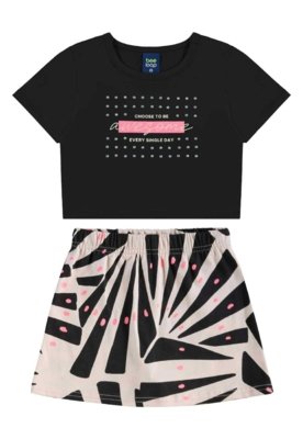 Conjunto Blusa Cropped e Short-Saia Bee Loop Preto
