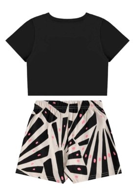 Conjunto Blusa Cropped e Short-Saia Bee Loop Preto