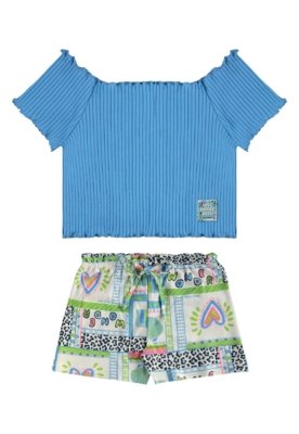 Conjunto Blusa Short Estampado Bee Loop Azul