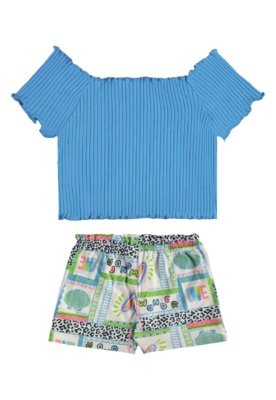 Conjunto Blusa Short Estampado Bee Loop Azul