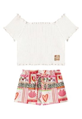 Conjunto Blusa Short Estampado Bee Loop Bege