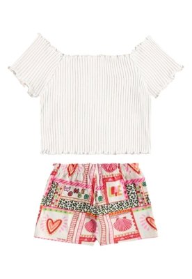 Conjunto Blusa Short Estampado Bee Loop Bege