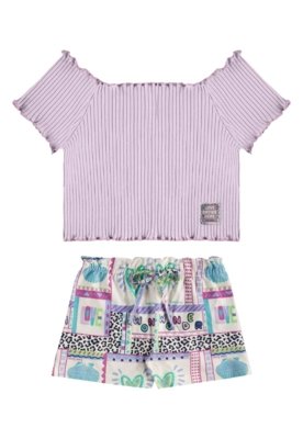 Conjunto Blusa Short Estampado Bee Loop Roxo