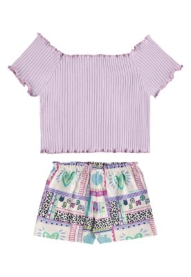 Conjunto Blusa Short Estampado Bee Loop Roxo
