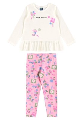 Conjunto Blusa e Legging Floral Bee Loop Branco
