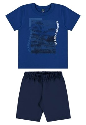 Conjunto Camiseta Bermuda Moletom Bee Loop Azul