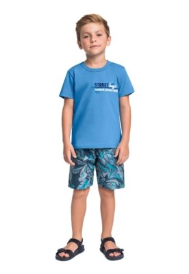 Conjunto Camiseta e Bermuda Bee Loop Azul