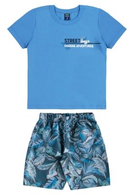 Conjunto Camiseta e Bermuda Bee Loop Azul