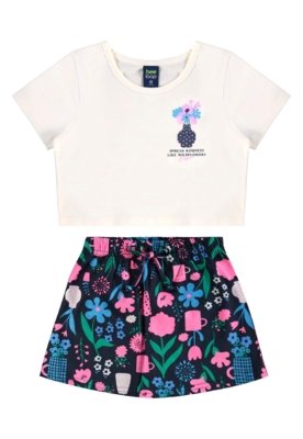 Conjunto Cropped e Short-Saia Floral Bee Loop Bege