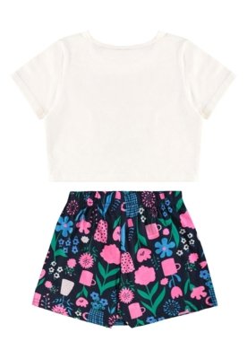 Conjunto Cropped e Short-Saia Floral Bee Loop Bege