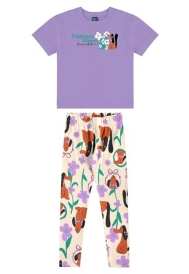 Conjunto Flores & Focinhos Legging Bee Loop Roxo