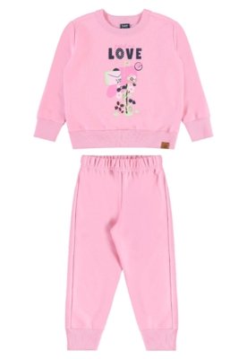 Conjunto Infantil Moletom Glitter Bee Loop Rosa