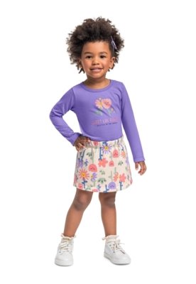 Conjunto Infantil com Blusa e Shorts-Saia Bee Loop Roxo
