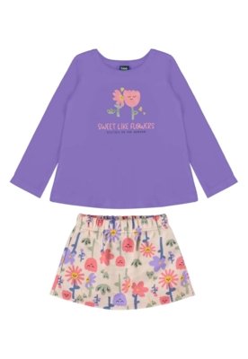 Conjunto Infantil com Blusa e Shorts-Saia Bee Loop Roxo