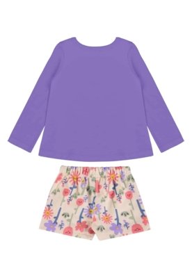 Conjunto Infantil com Blusa e Shorts-Saia Bee Loop Roxo