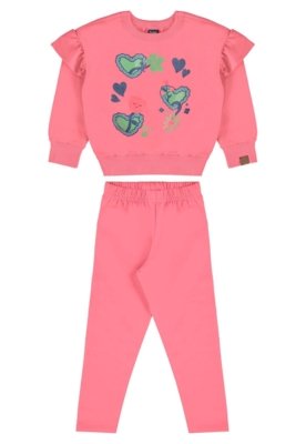 Conjunto Infantil com Blusão e Calça Legging Bee Loop Rosa Pink