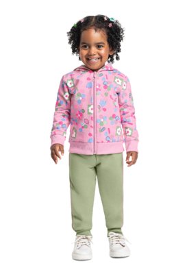 Conjunto Infantil em Moletom Floral Bee Loop Azul