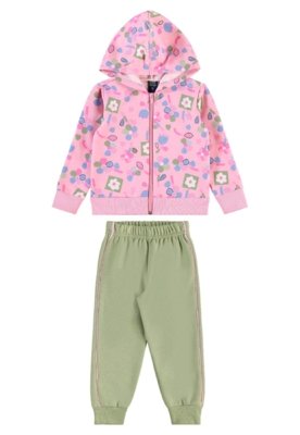 Conjunto Infantil em Moletom Floral Bee Loop Azul