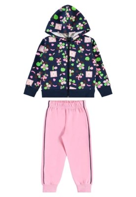 Conjunto Infantil em Moletom Floral Bee Loop Azul
